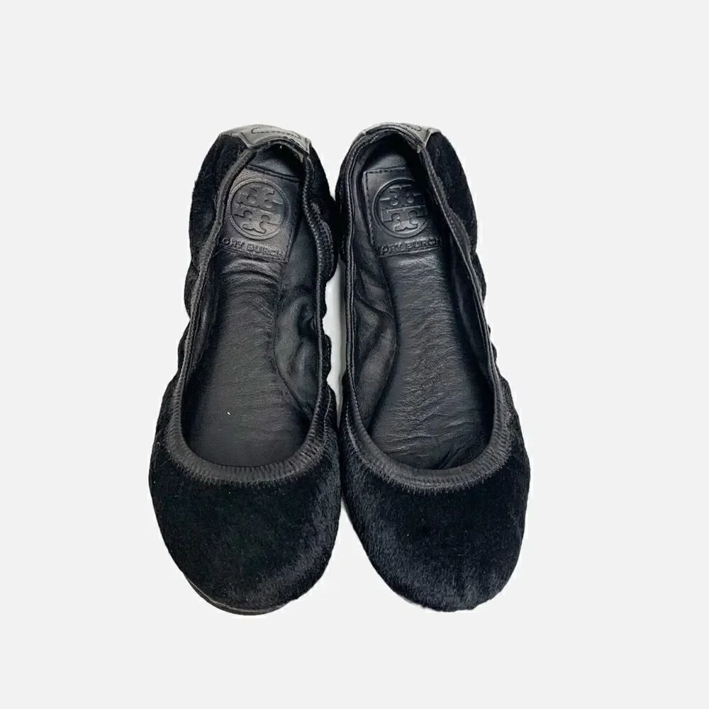 Tory Burch Eddie w/Binding- Haircalf/Mestico in Black Ballet Flats Women’s 6.5 M